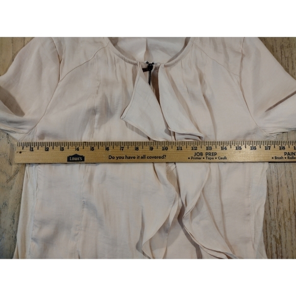 Jennifer Lopez pastel peach waterfall front zip long sleeve jacket shirt - Picture 5 of 11